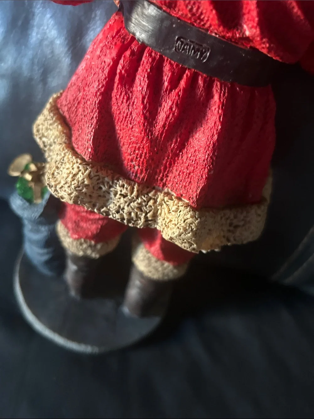 Vintage old, looking Red and Cream Santa Figurine Holding Nutcracker